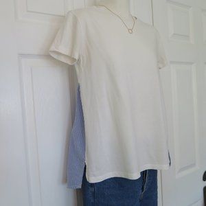 OASIS white T-shirt with contrast blue and white stripe back